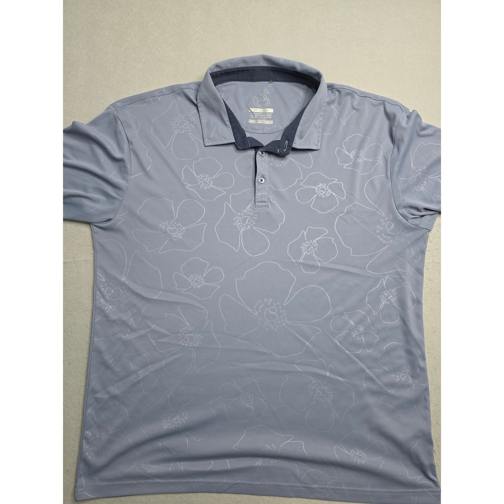 Swannies Polo Shirt Men's 2XL Slate Blue Floral Print Golf‎ Performance Outdoor